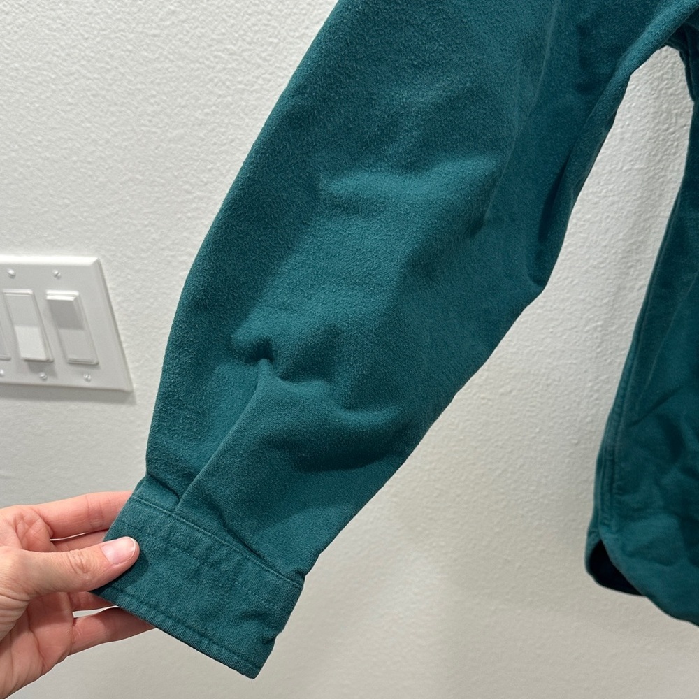 LL Bean Vintage Teal chamois cloth shirt Fleece Button-Up top large women’s 90s - Picture 4 of 4